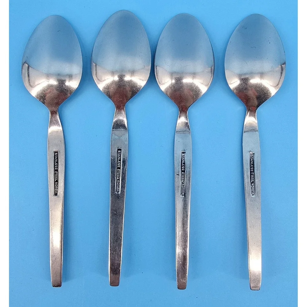 Set of 4 Hanford Forge Trocadero Stainless Steel Teaspoons Floral Vintage 70s‎